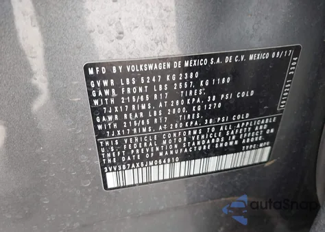 2018 Volkswagen Tiguan 2.0T Se/2.0T Sel z USA, uszkodzony, nr VIN 3VV3B7AX5JM054910